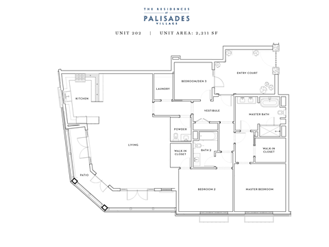 Floor plan for 3 beds, 2.5 baths, 2211 sqft